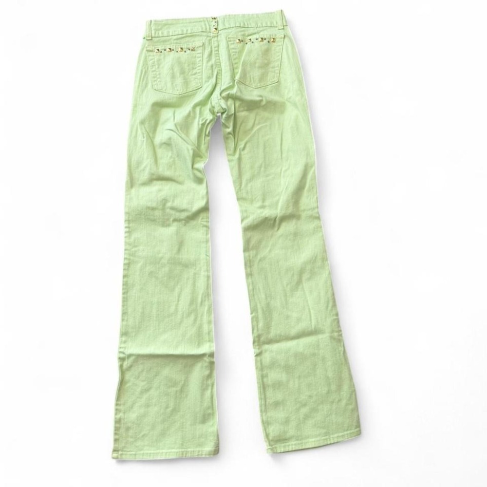 Y2K Neon Geeen Low Rise Studded Ripped Flare Jeans - Picture 2 of 8
